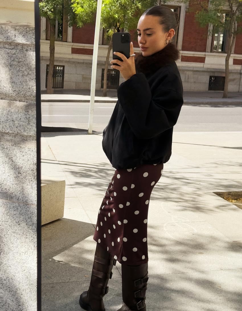 Falda midi print-Marrón