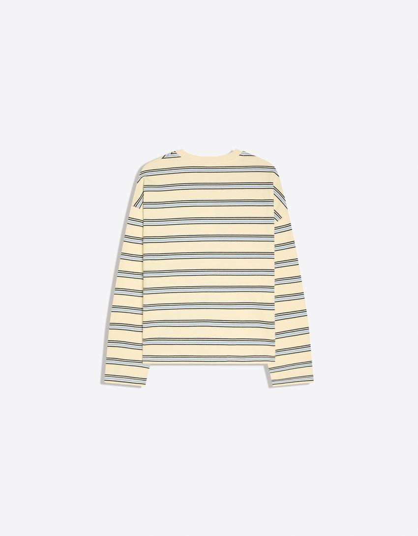 Striped crew neck sweater-Yellow
