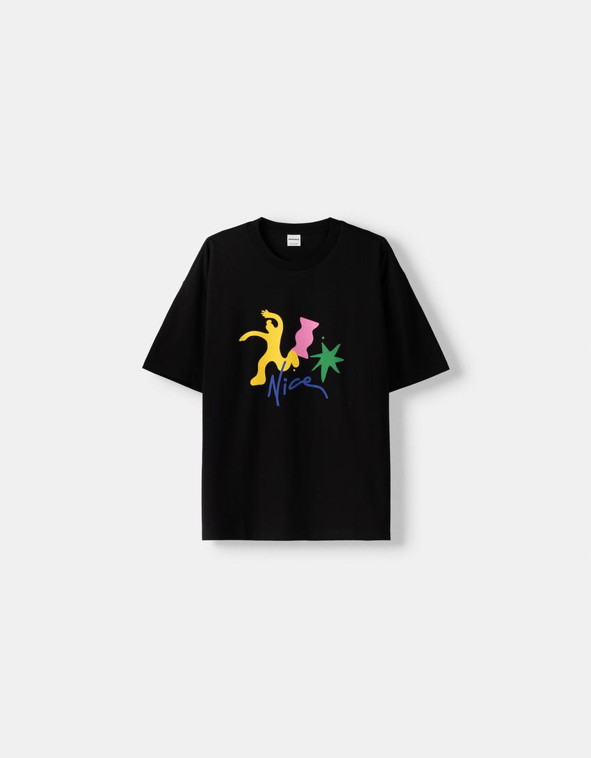 T-shirt boxy fit imprimé-Noir-4
