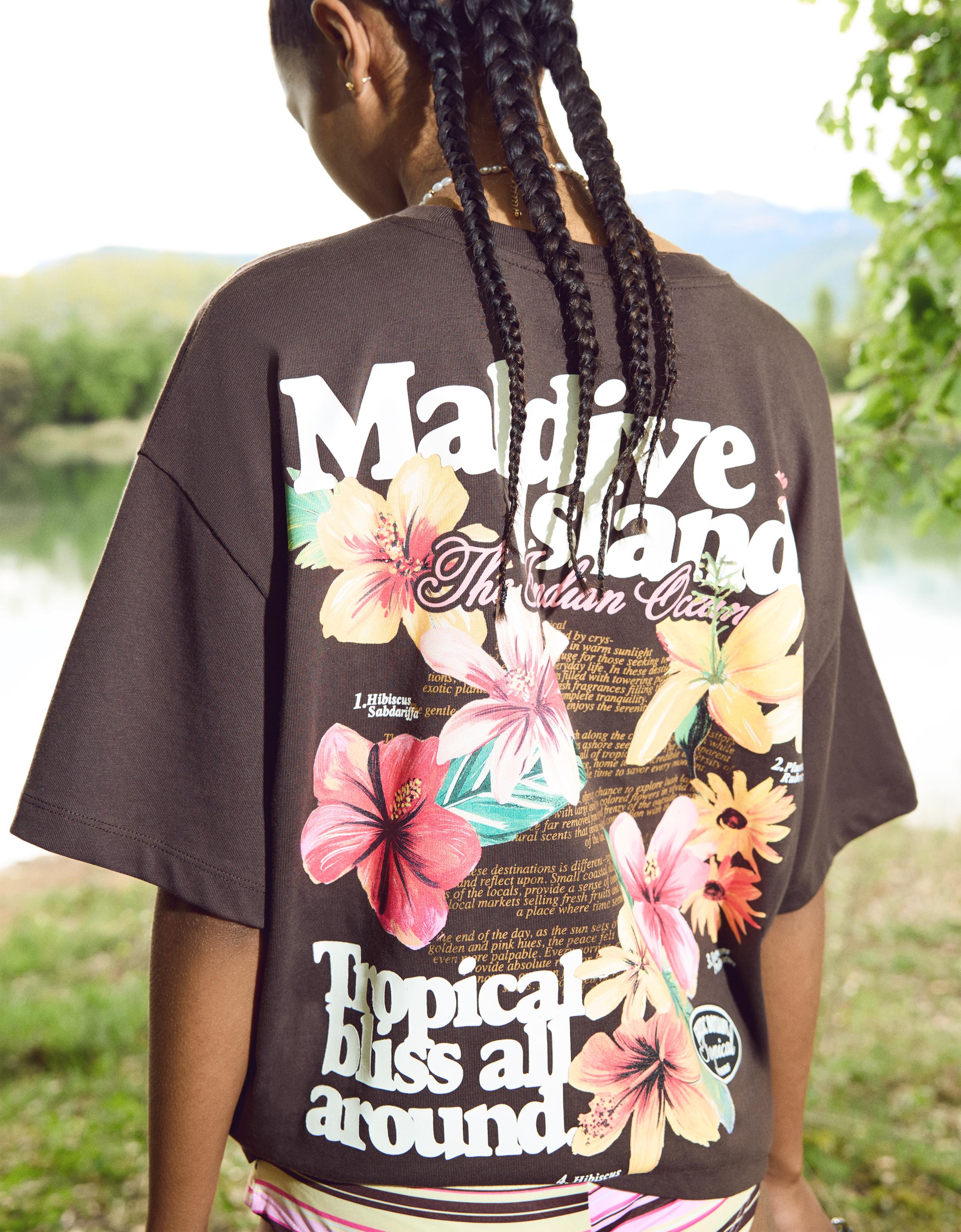 Printed short sleeve oversize T-shirt - New - BSK Teen | Bershka