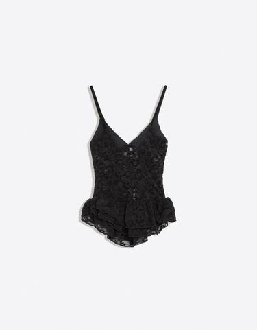 Ruffle lace strappy top — Black 6