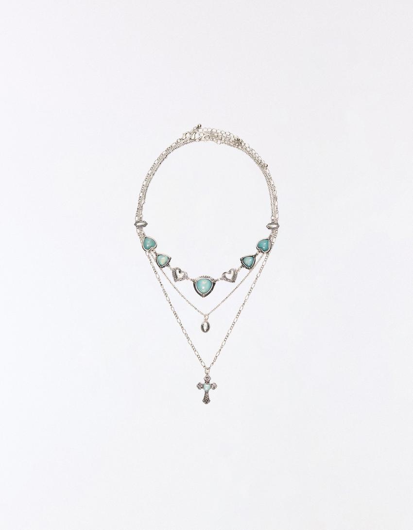 Pack 3 collares efecto turquesa-Plata