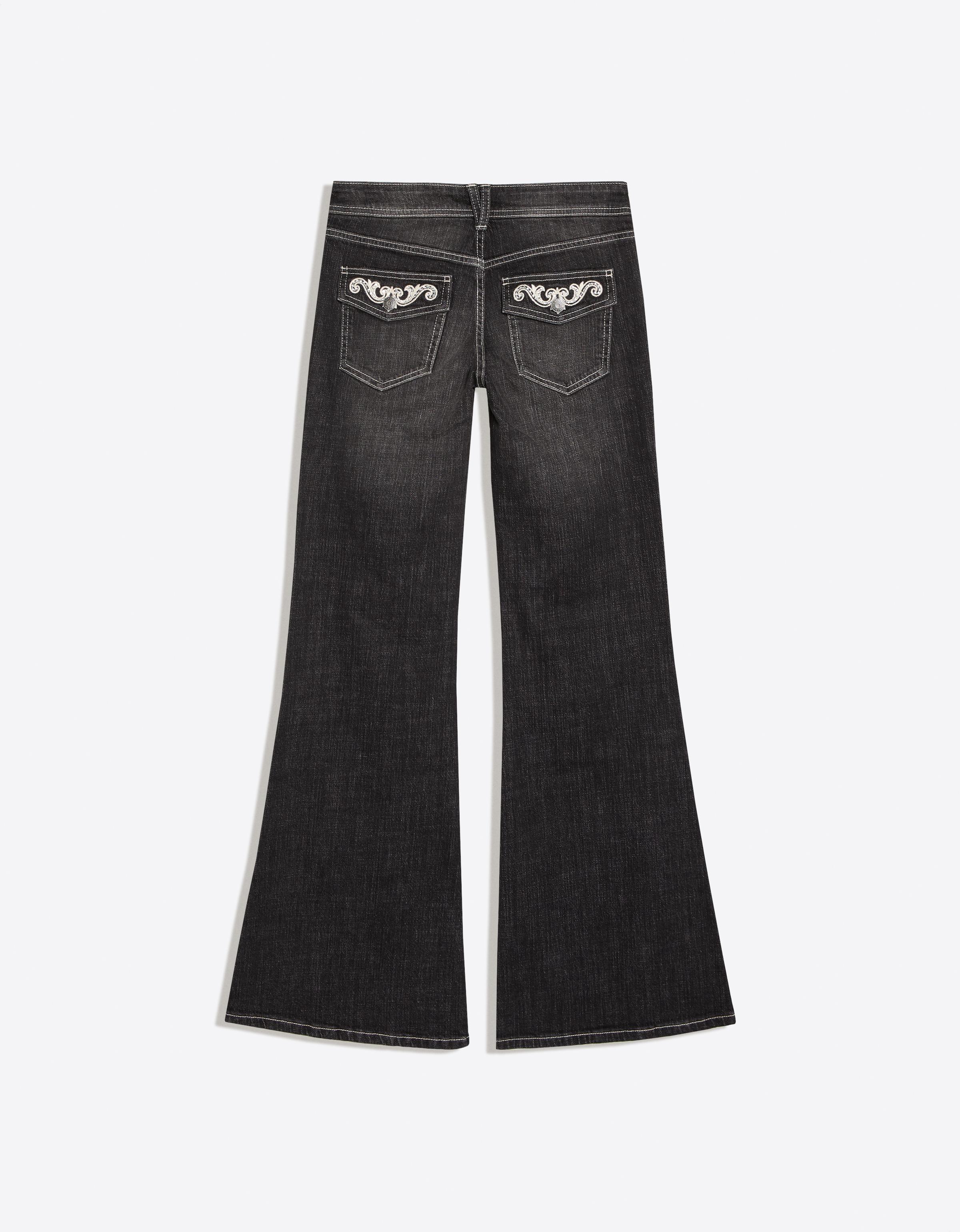 Embroidered low-rise flared jeans — Black