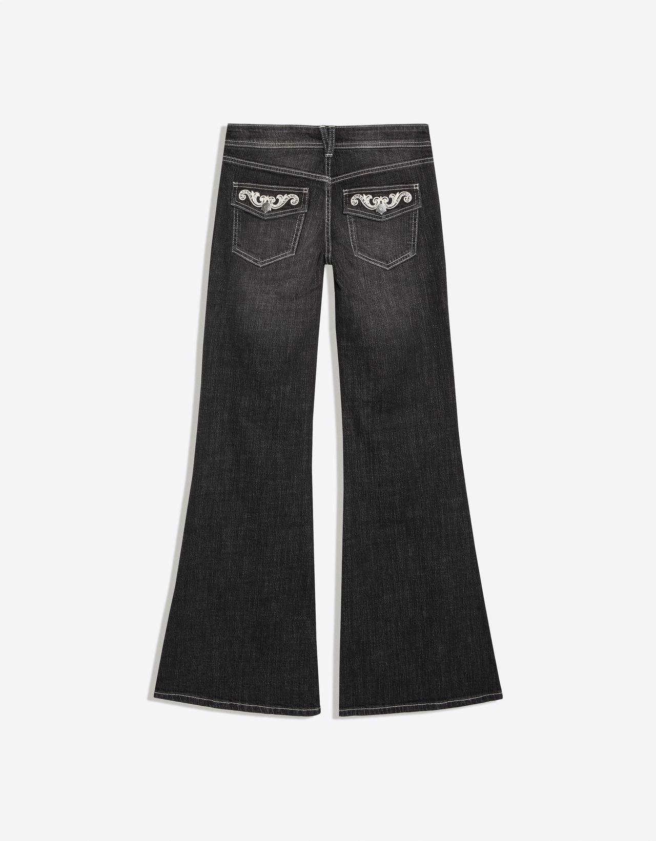 Low-rise flared jeans with embroidered flaps — Black