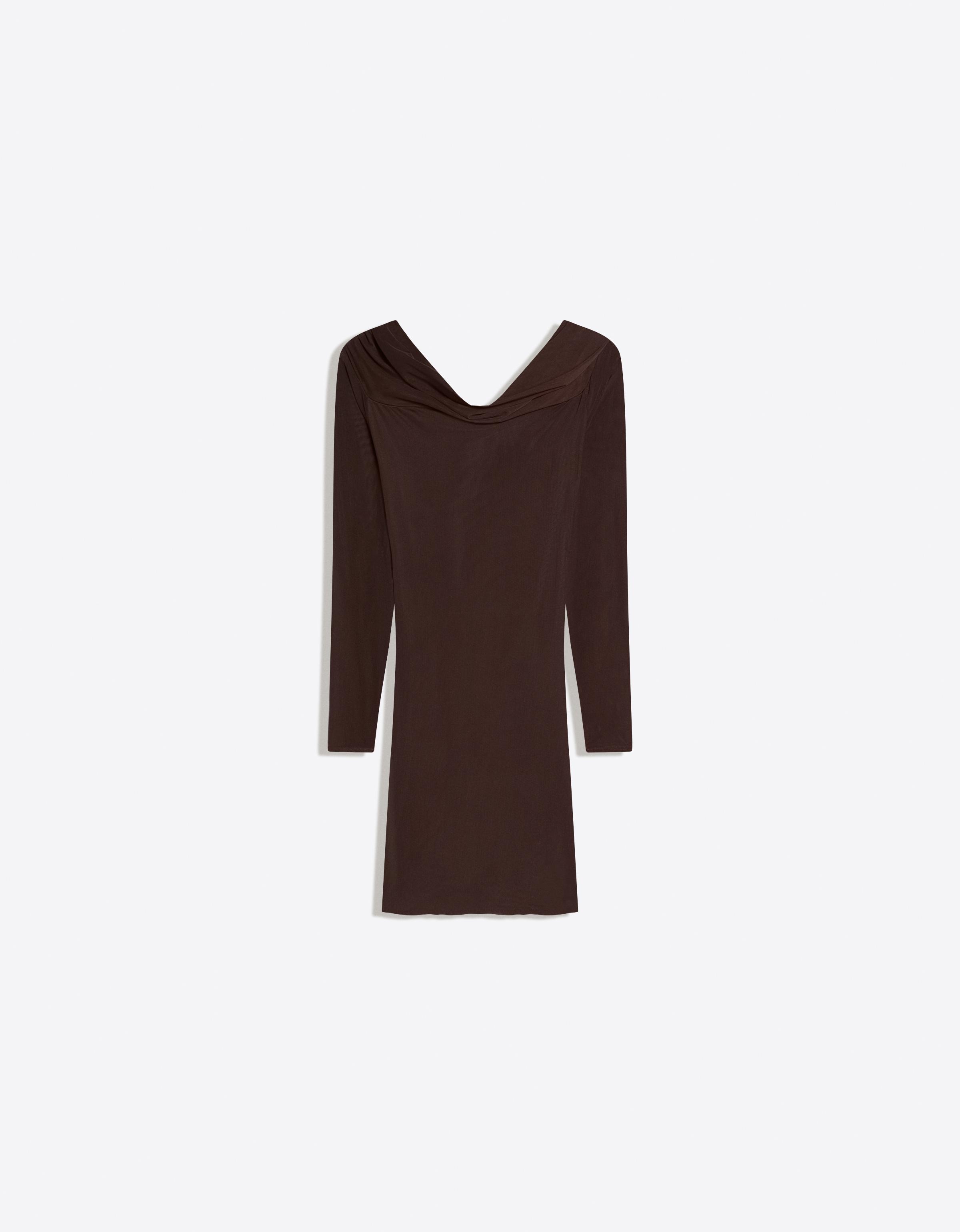 Uzun kollu tül detaylı mini elbise - Görsel 6