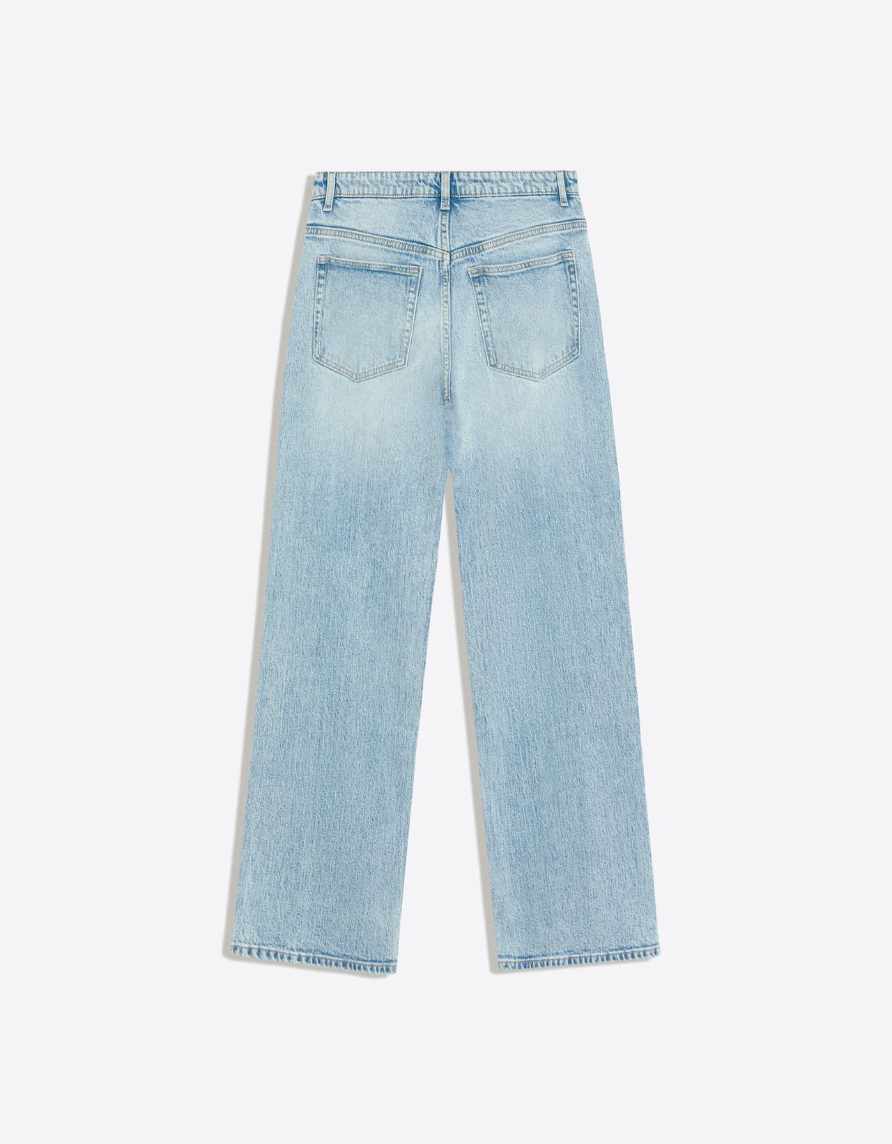 Wide-leg straight-fit jeans with crossover waist — Light blue