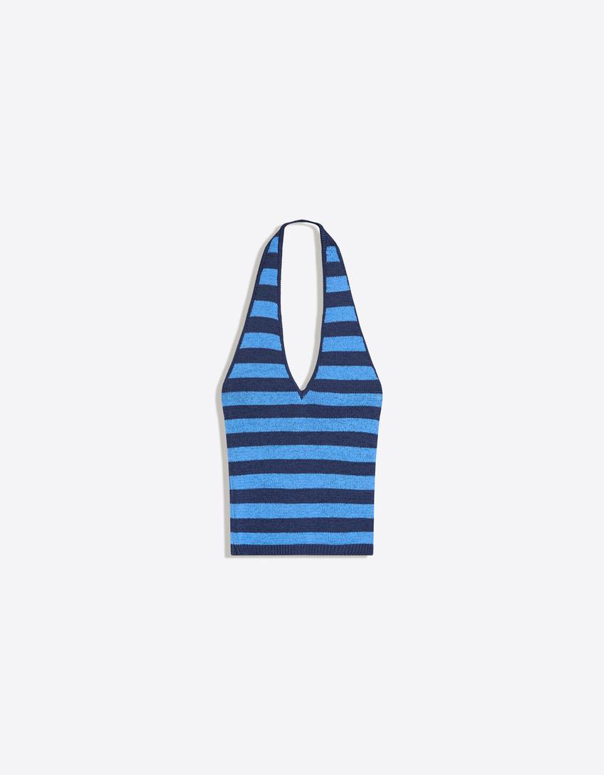 Dzianinowy top typu halter-Niebieski