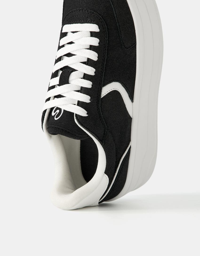 حذاء رياضي بنعل عال متباين-أسود-2