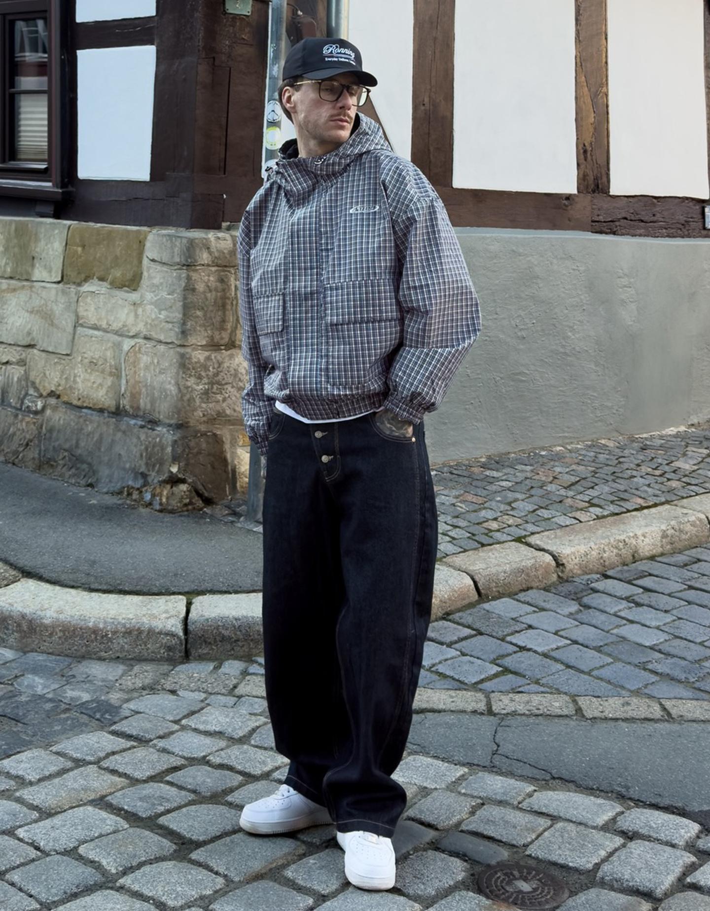 Bershka techniczna kurtka oversize w kratę jasnoniebieski