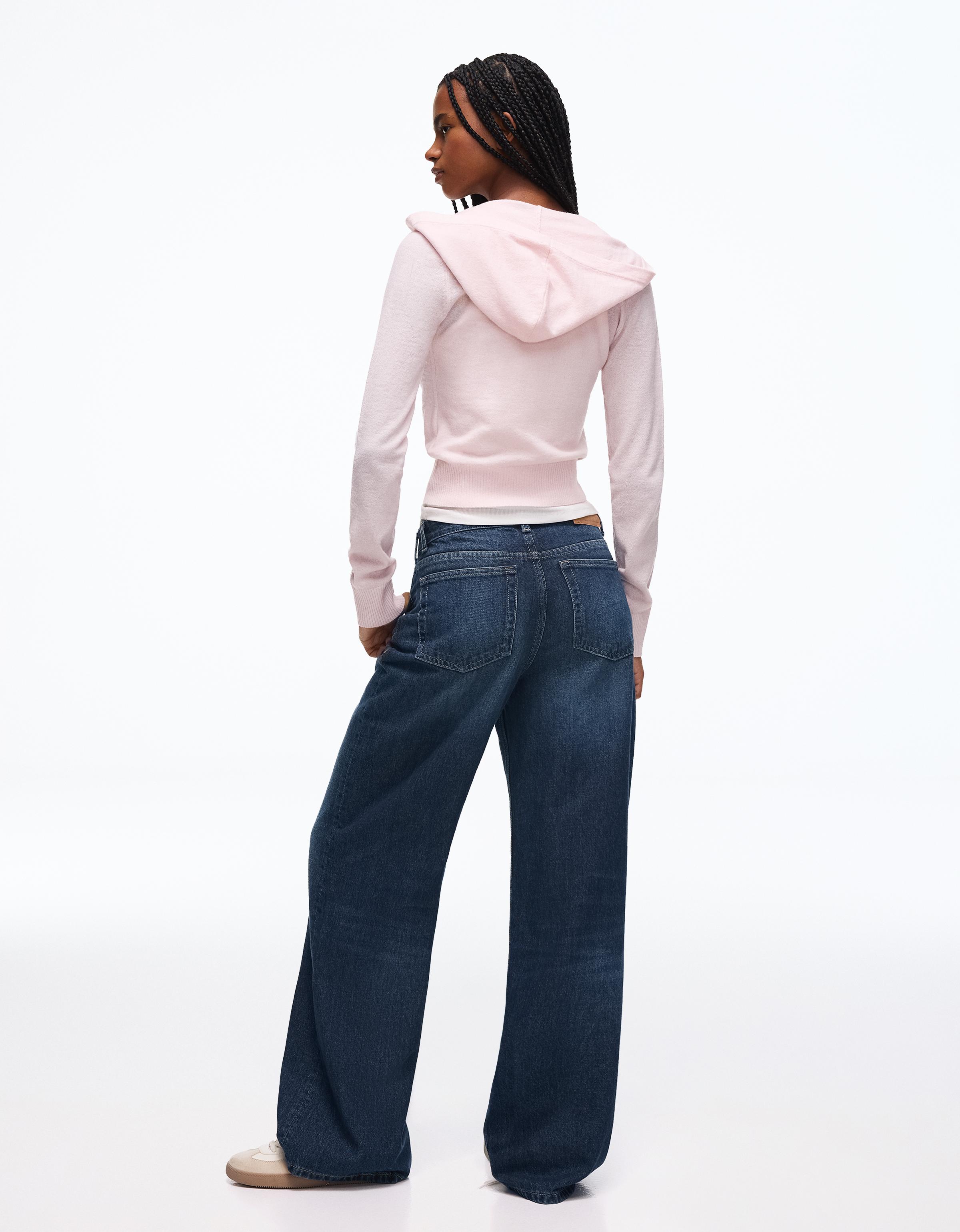 Wide-leg cross-waist jeans — Blue