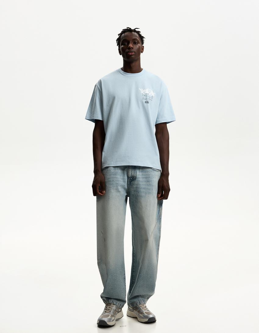 Short sleeve T-shirt with print-Light blue-3