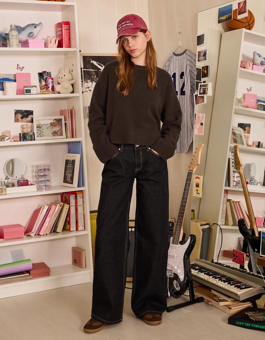 Pulover oversize bază rib-Maro