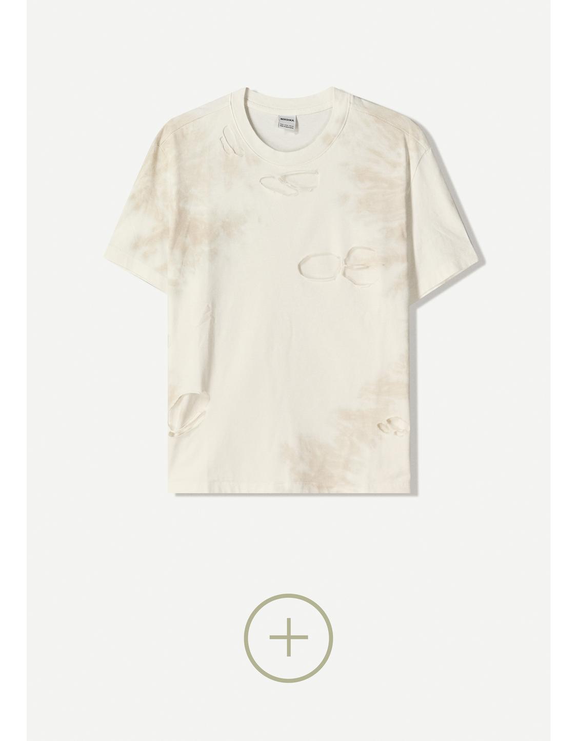 Faded-effect short sleeve ripped T-shirt