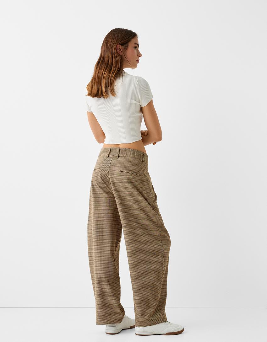 Pantalon tailoring imprimé pied de poule-Marron-1