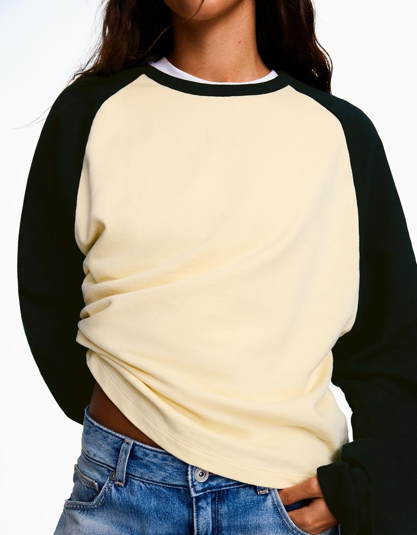 Long raglan sleeve T-shirt-Yellow