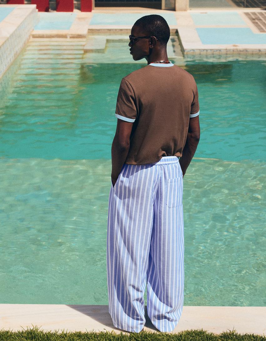 Super baggy pajama-style trousers-Light blue