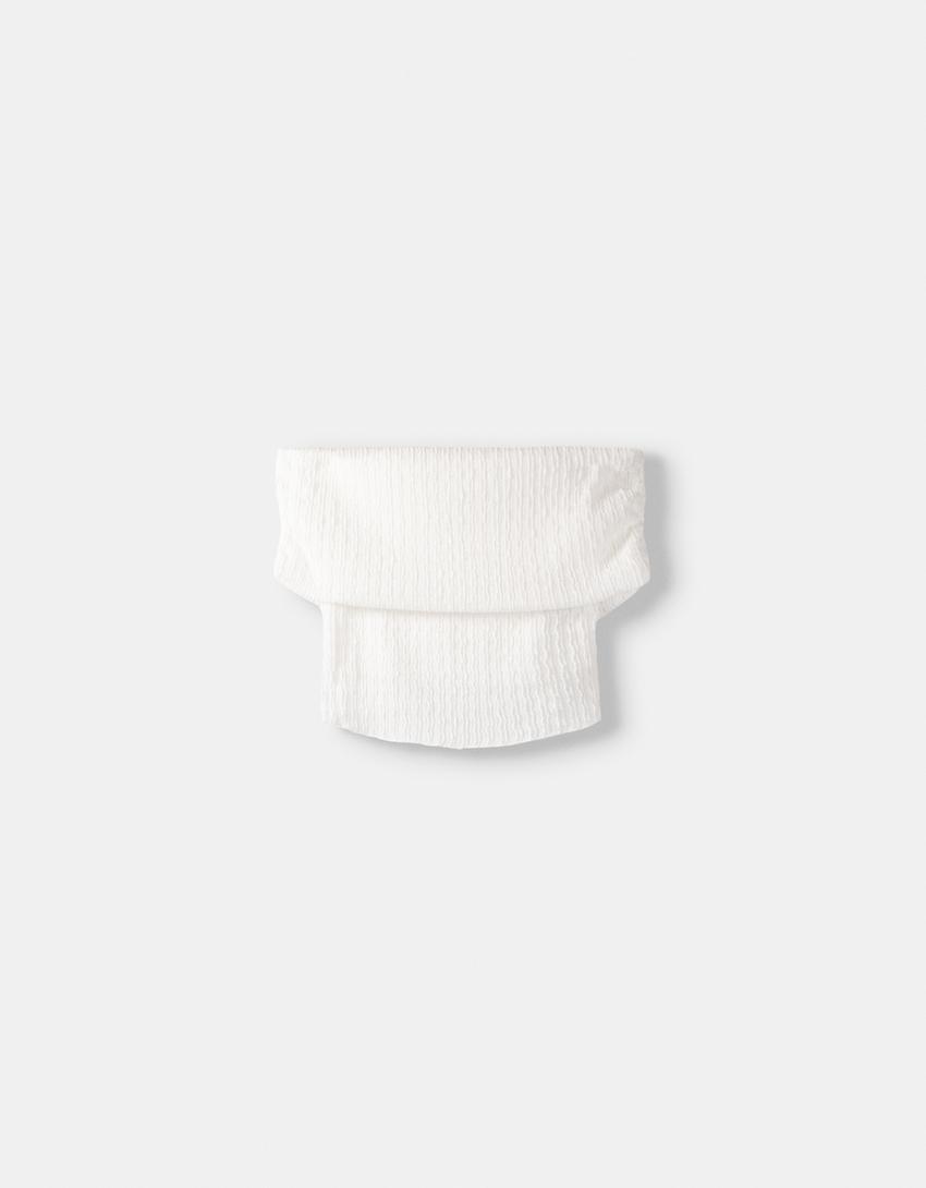 Short sleeve Swiss embroidery Bardot T-shirt-Off white