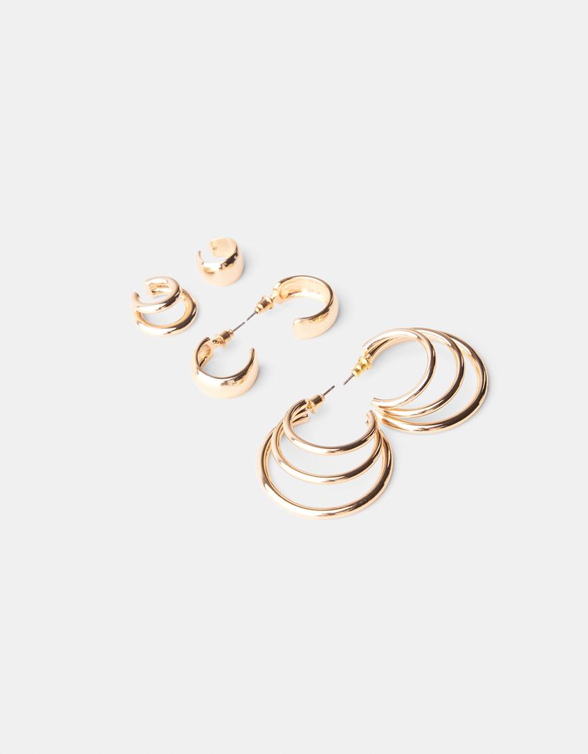 طقم من 4 أقراط حلقية سميكة-ذهبي-4
