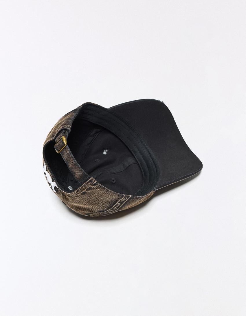 Washed print cap-Black
