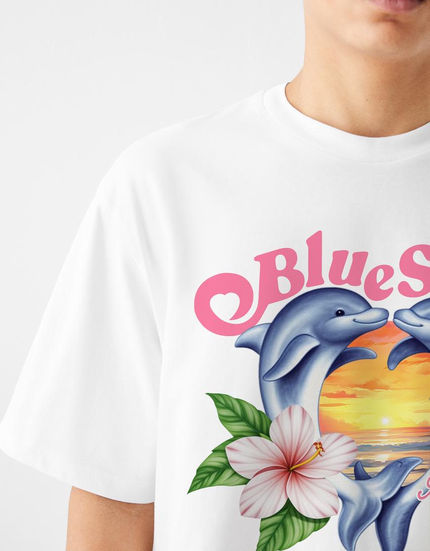 T-shirt da Bershka Wearable Art cropped boxy fit com estampado-Branco-6