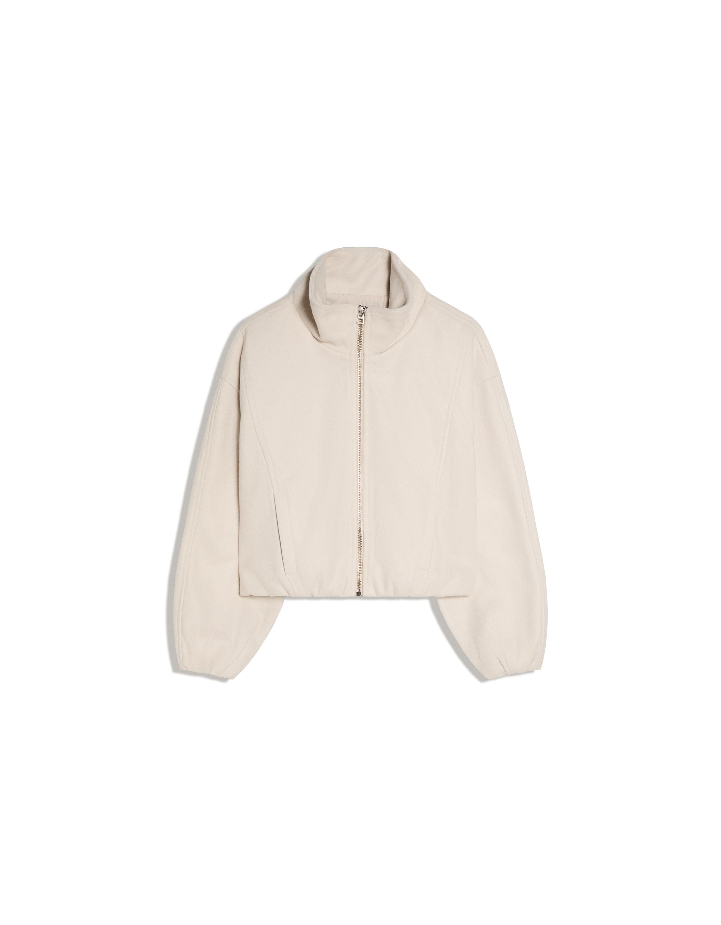 Felt-effect jacket with gathered hem — Cream