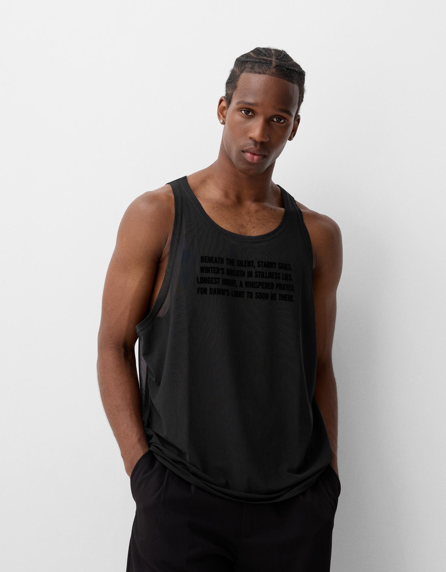 Bershka Camiseta Tirantes Doble Capa Hombre M Negro