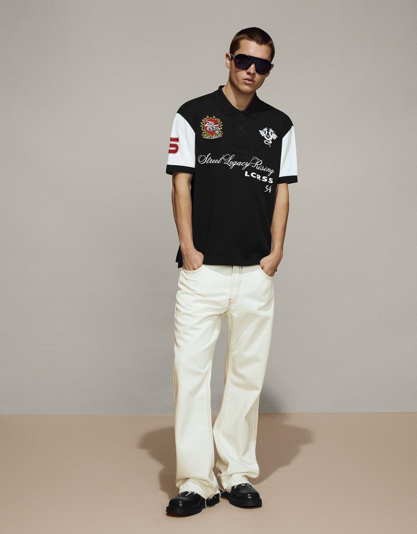 Polo majica kratkih rukava s dezenom-Crna