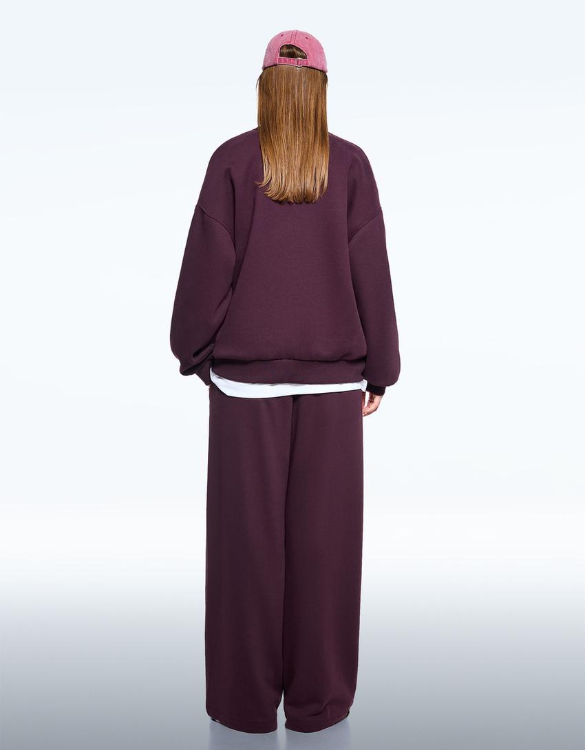 Παντελόνι φλις wide leg-Μωβ-1