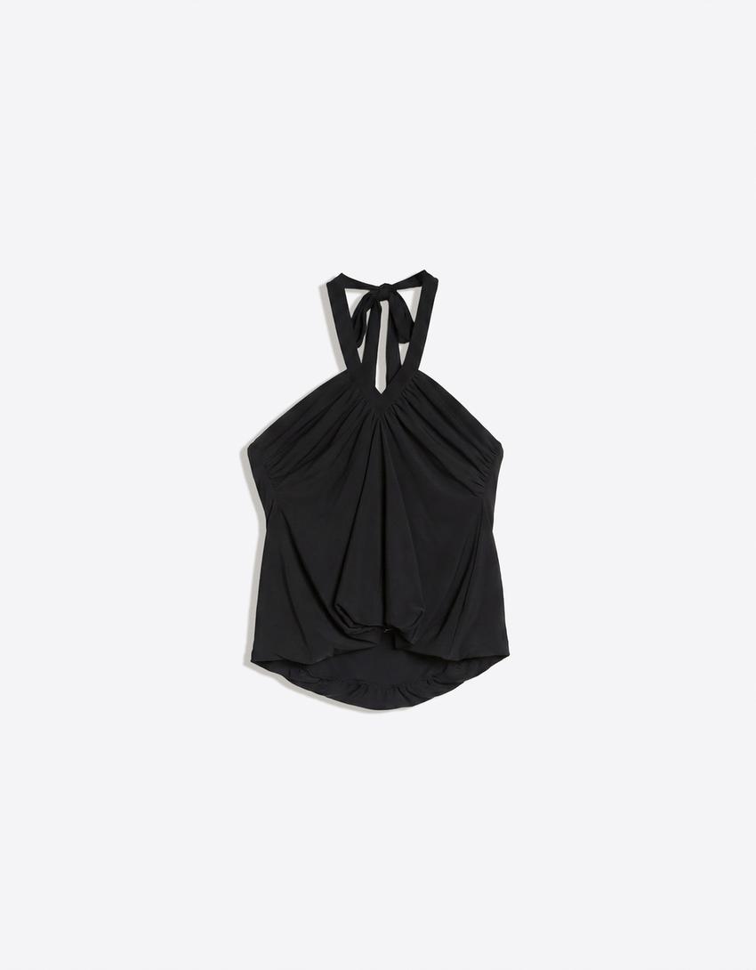 Halter peplum top-Black