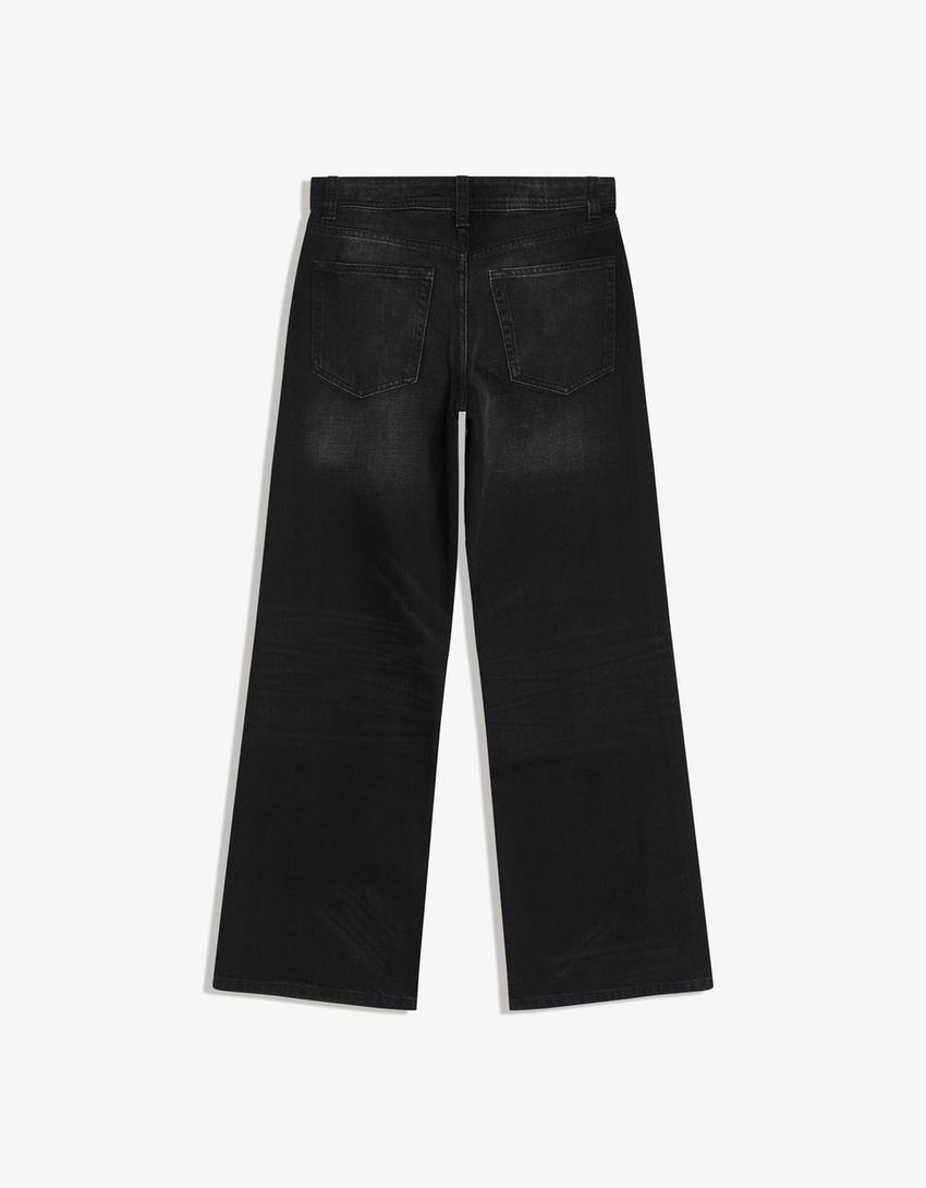 Baggy fit orta bel jean-Siyah