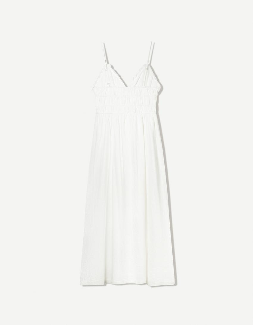 Robe midi rustique volants-Blanc-4