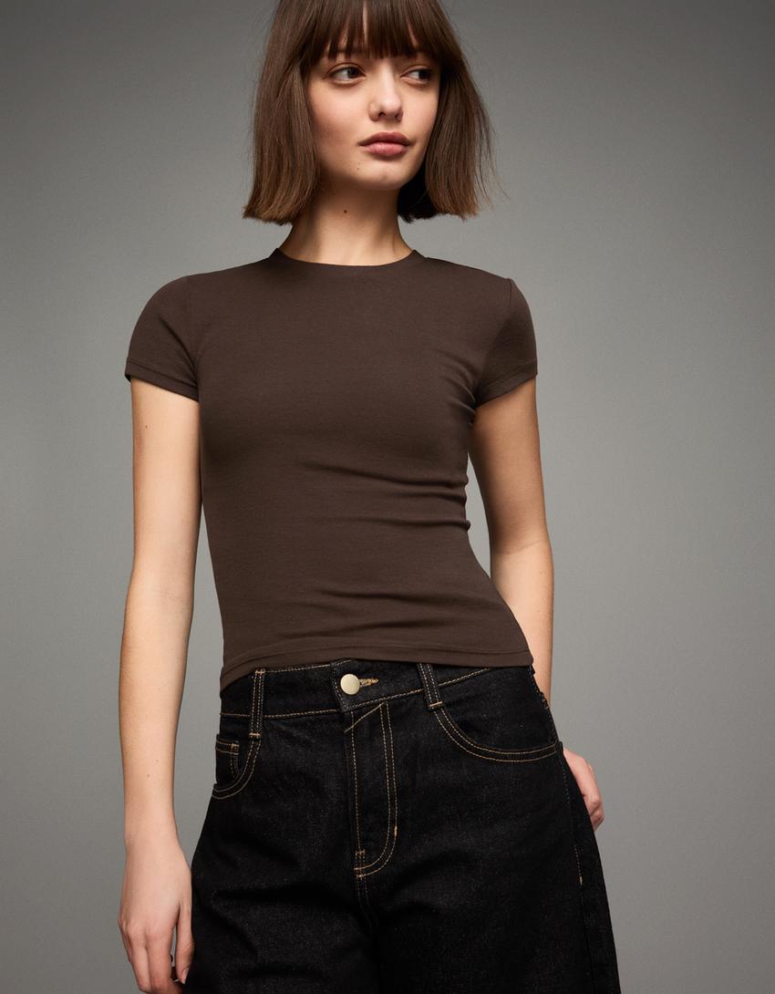 Short sleeve crew neck T-shirt-Brown