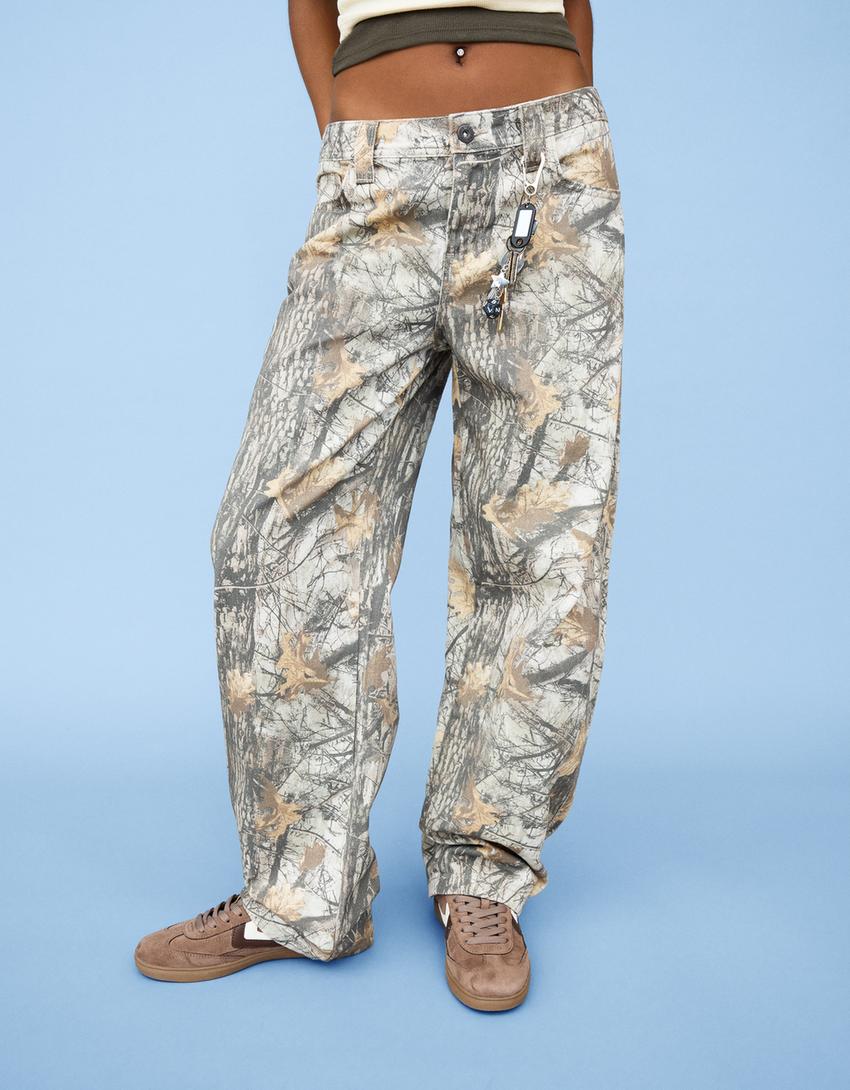 Pantalon barrel fit imprimé-Marron-1