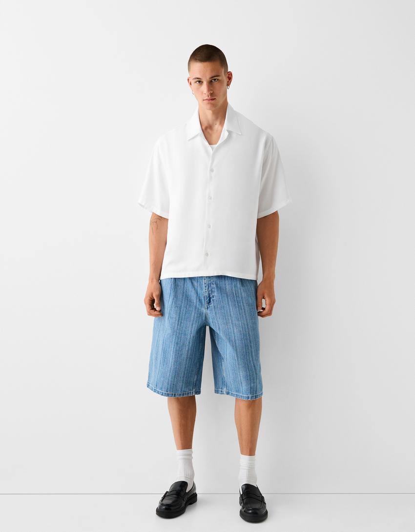 Chemise manches courtes satinée-Blanc-3