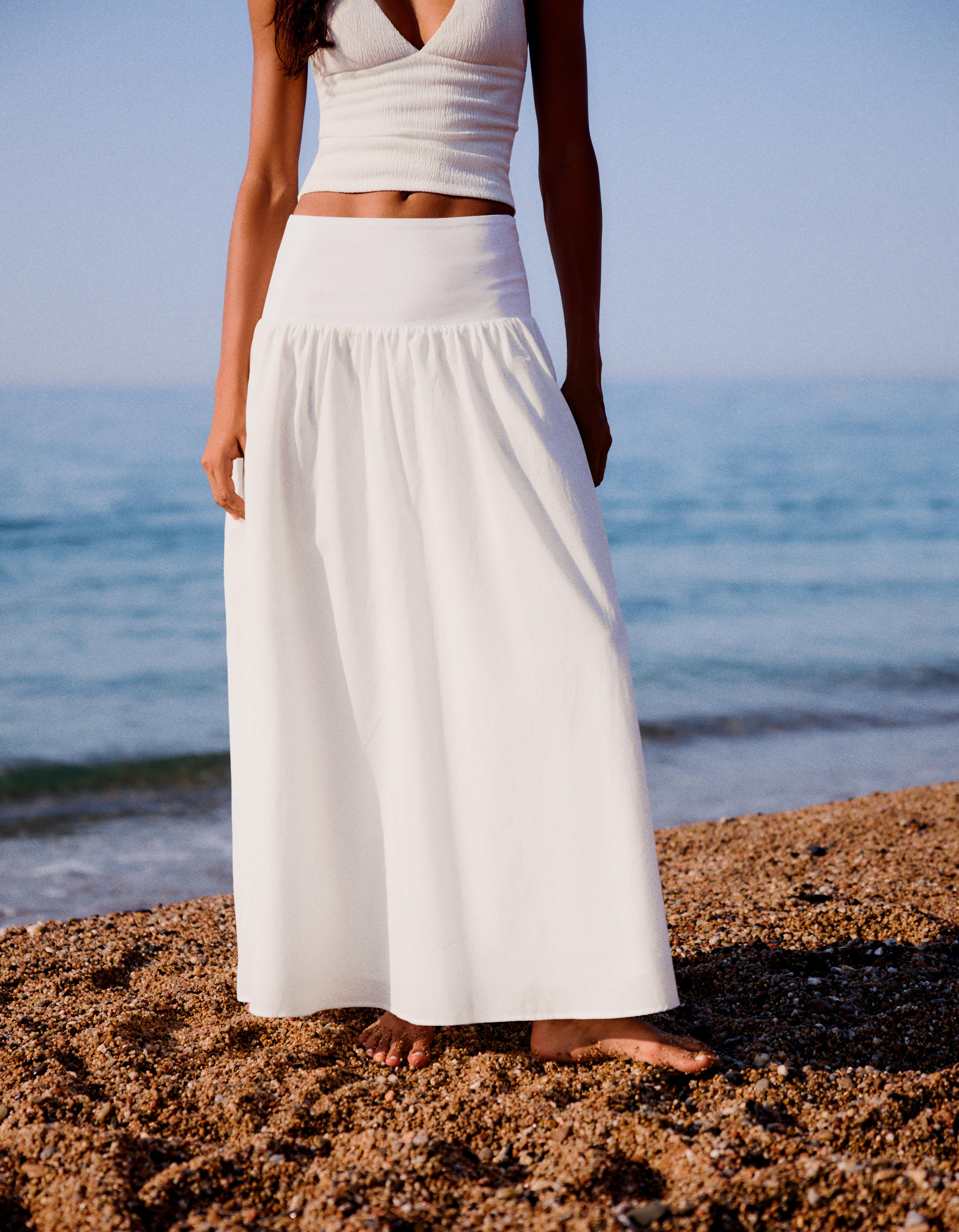 Midi skirt with cummerbund — White