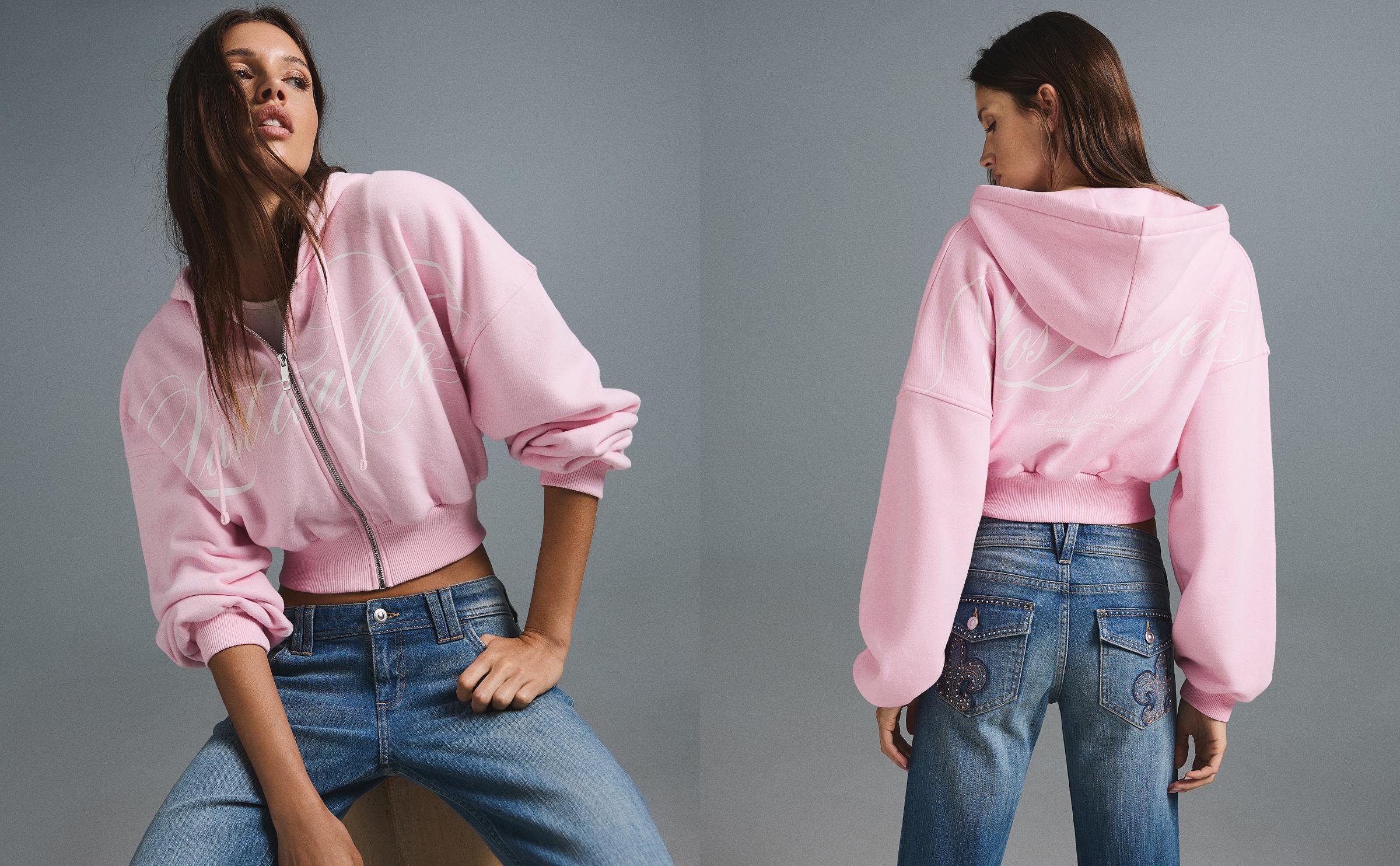 Printed zip-up hoodie — Pink