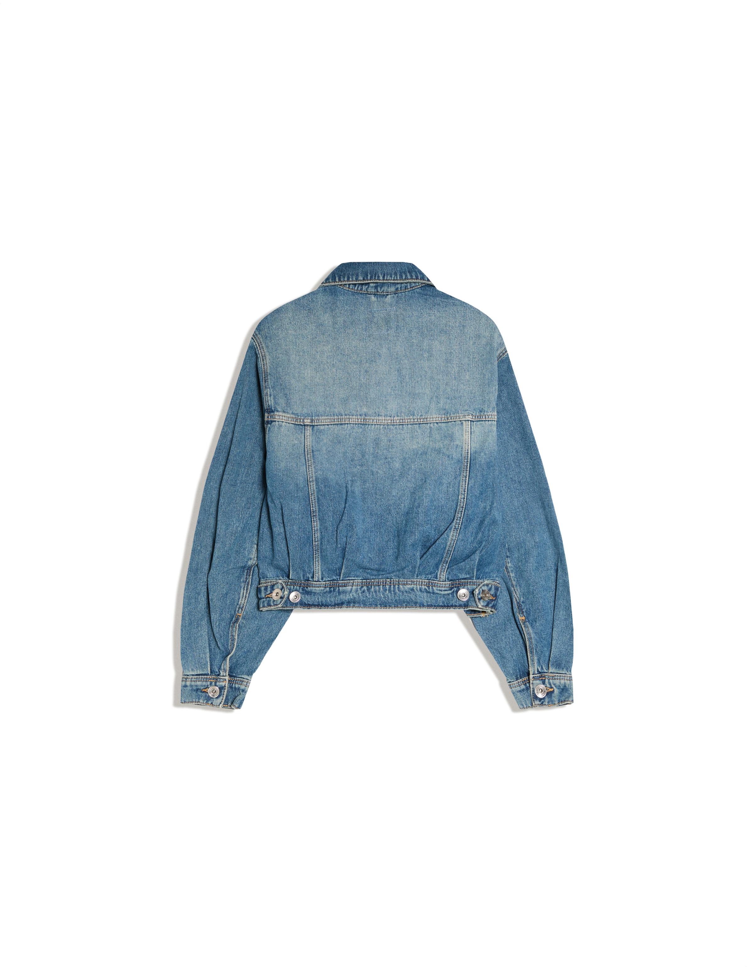 Cropped balloon denim jacket — Light blue