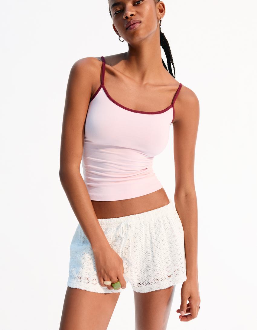 Rustic crochet shorts-Cream-2