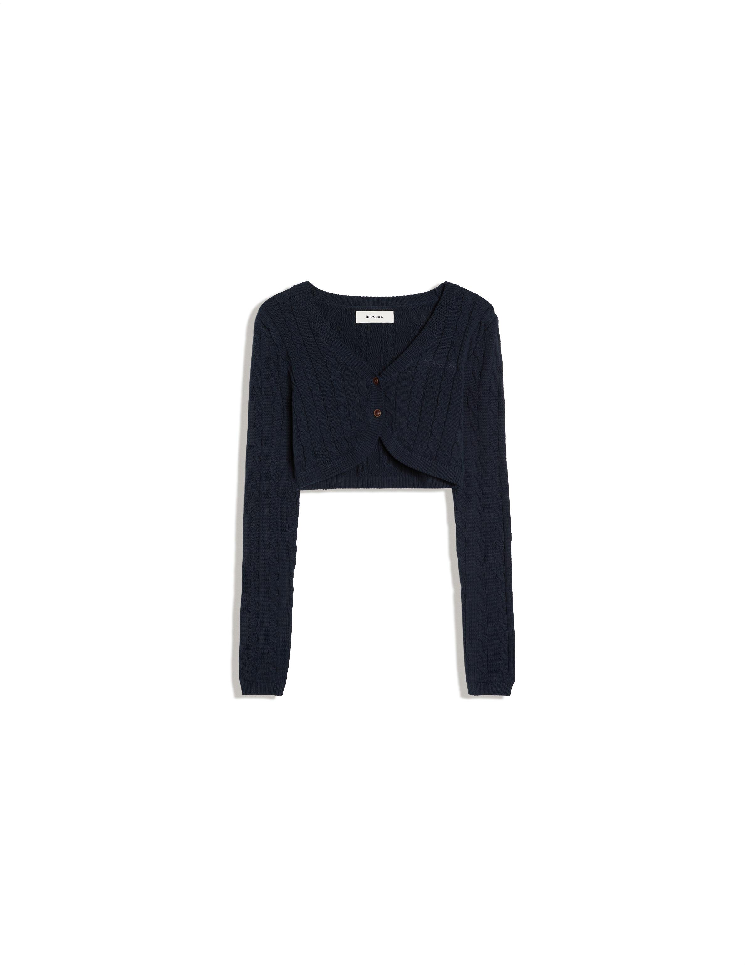 Cropped cable-knit cardigan — Navy