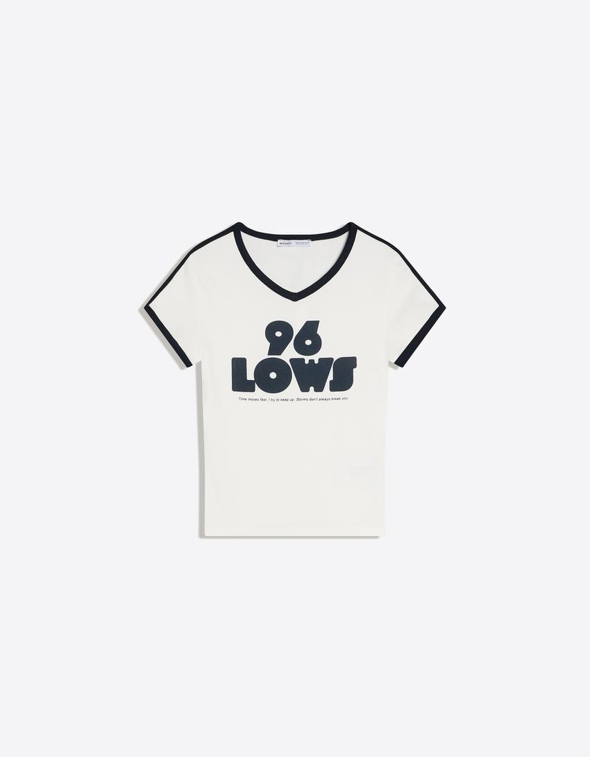 Camiseta manga corta contraste print-Blanco roto