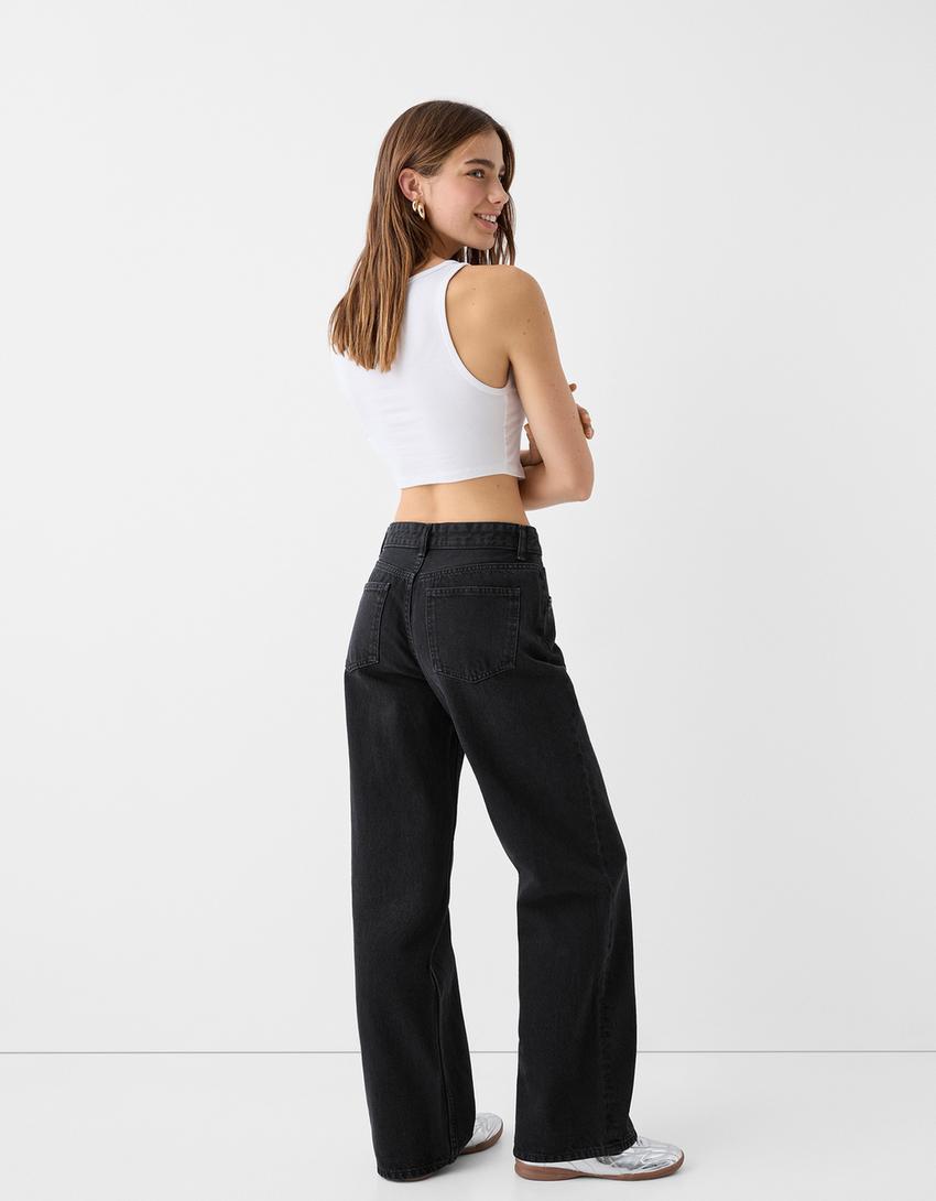 جينز نمط التسعينيات بساق عريضة-أسود-2