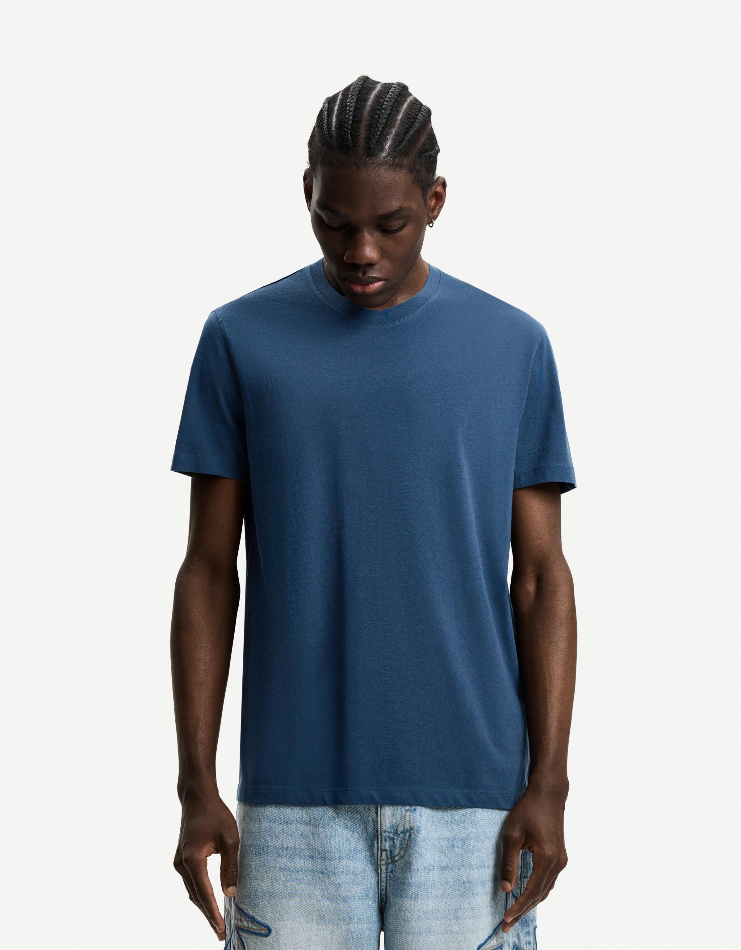 Bershka Basic-T-Shirt Herren S Blau