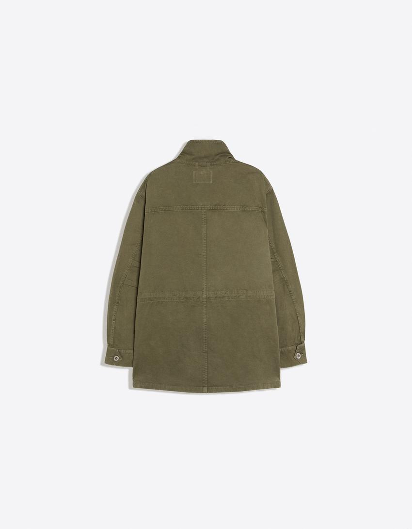 Cazadora parka bolsillos cuello funnel-Kaki