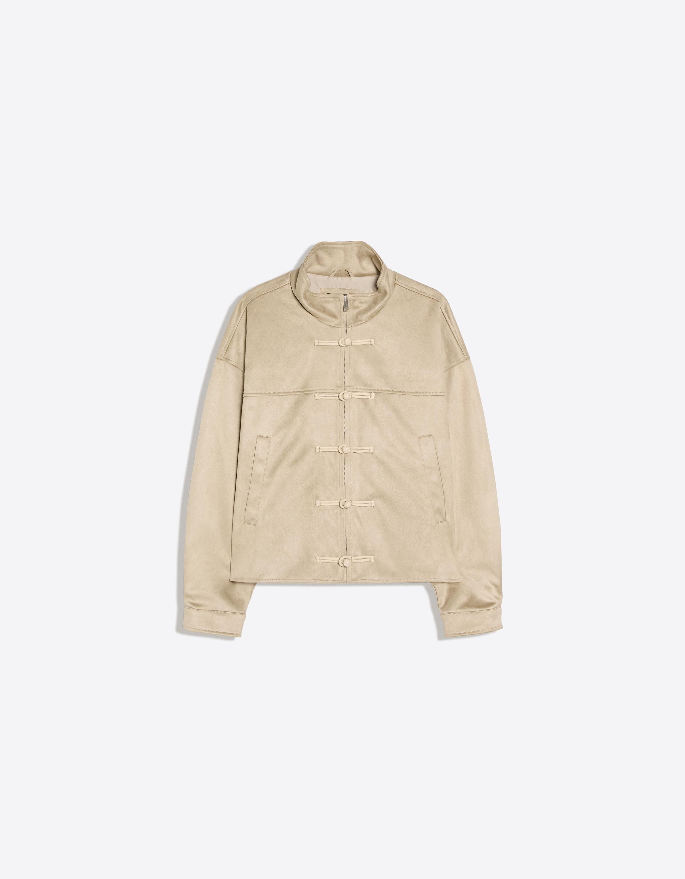 Faux suede clasp jacket — Beige