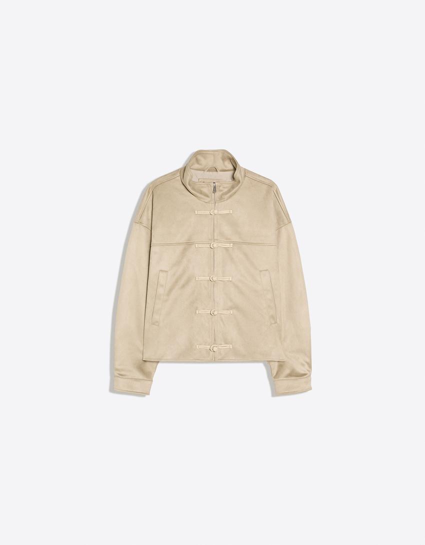 Faux suede jacket with clasps-Beige