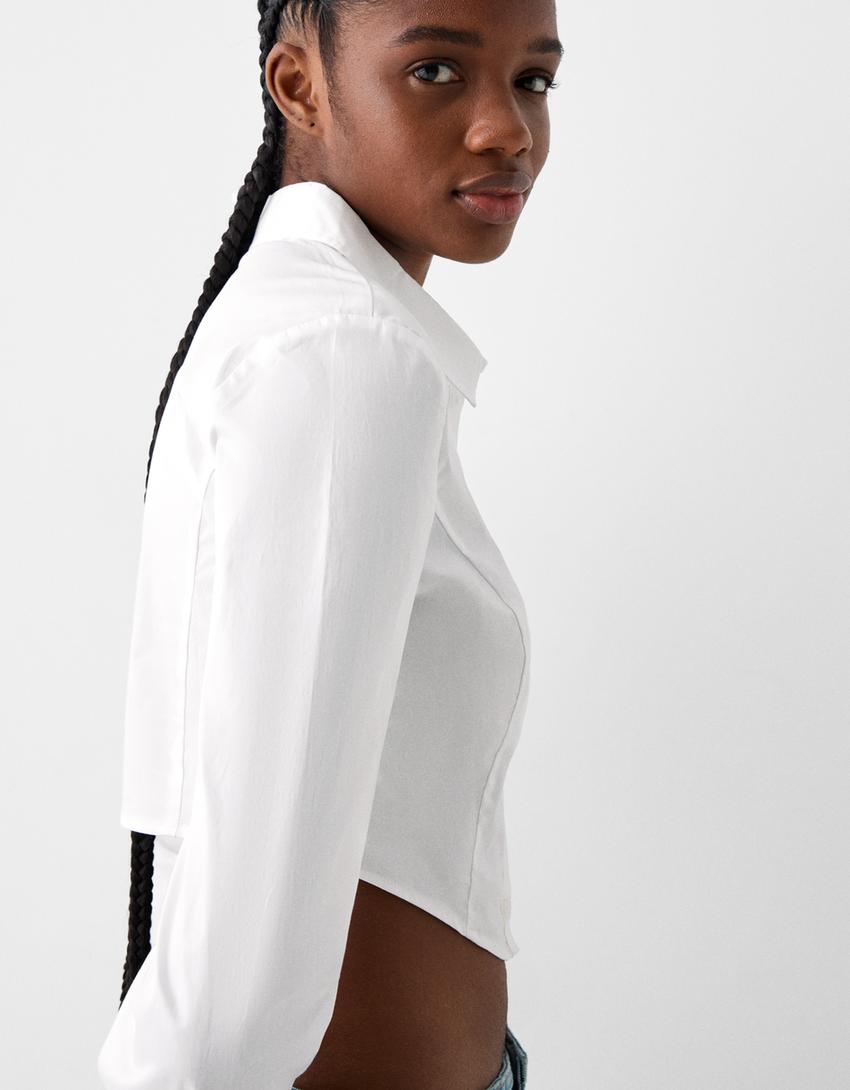 Chemise cintrée manches longues rayures-Blanc-2