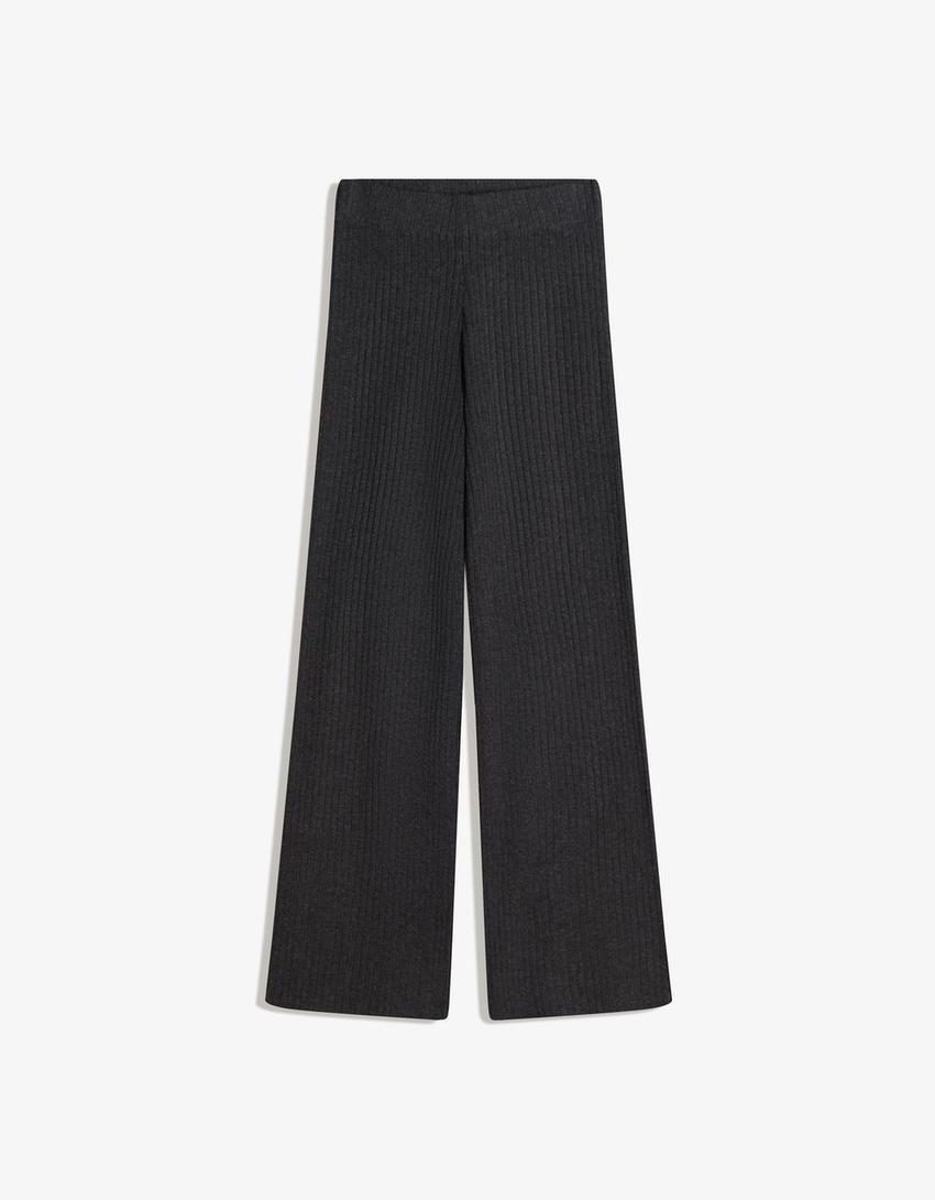 Ribbed cardigan and wide-leg trousers set-Ribbed cardigan and wide-leg trousers set