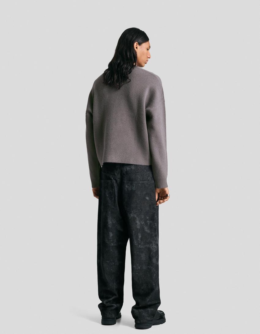 Jacquard-Cropped-Pullover-Grau