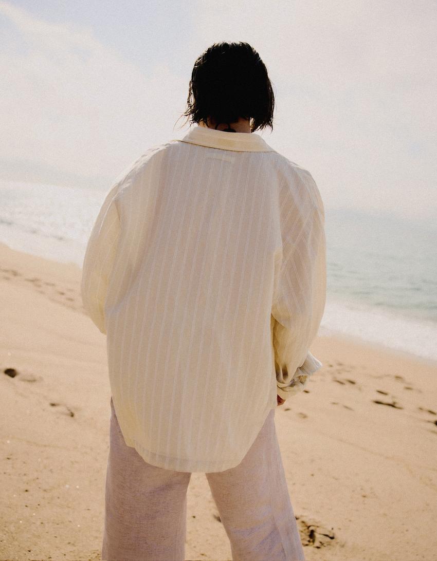 Striped long sleeve shirt-Sand