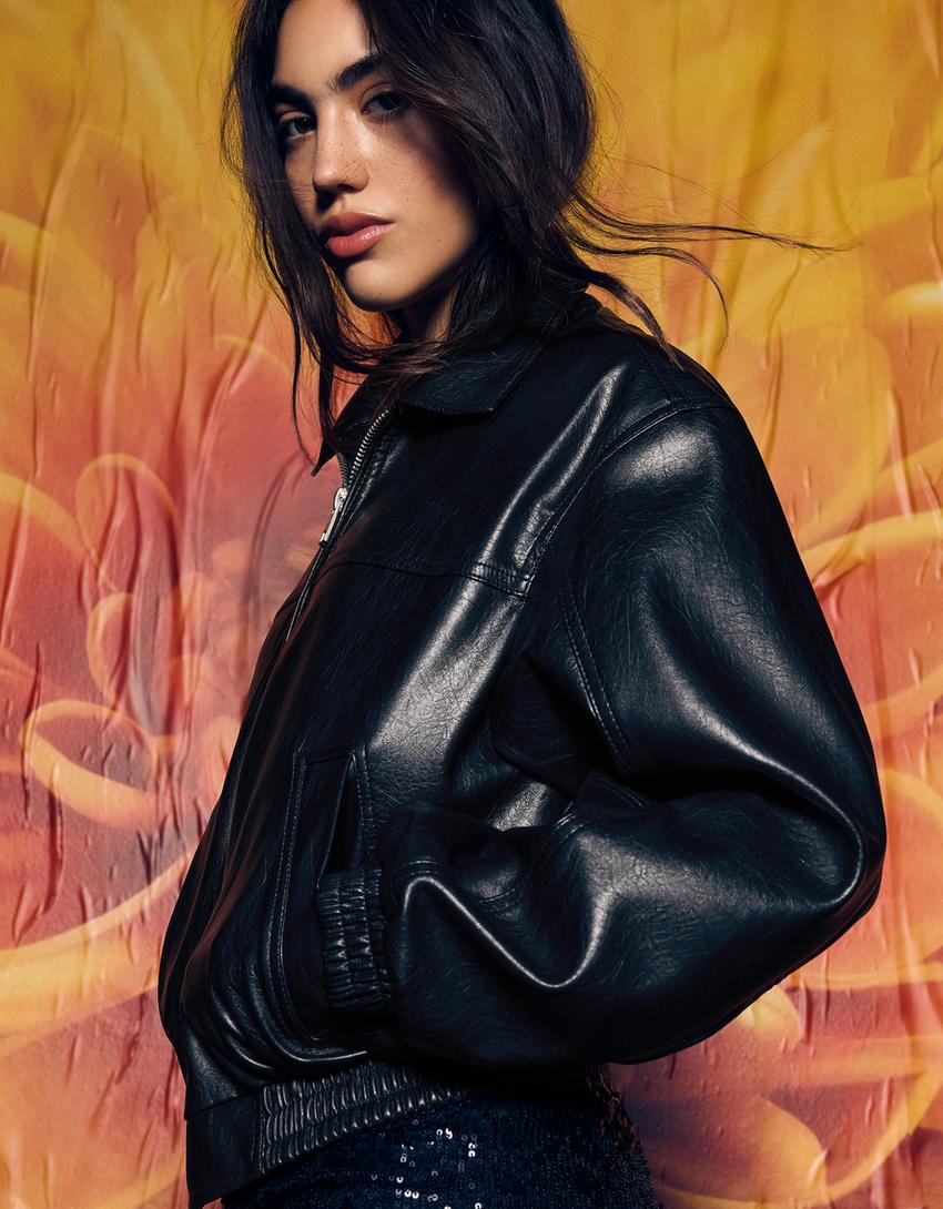 Leather effect jacket-Black
